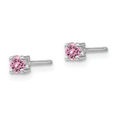 Sterling Silver 3mm Pink Sapphire Stud Earrings with Rhodium Finish